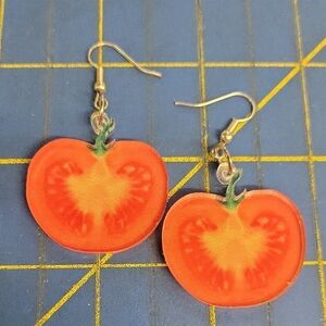 Tomato Slice 1" x 1.5" Dangle Earrings